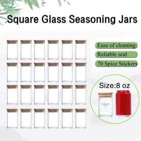 24 Pcs High Borosilicate Glass Spice Jar with Label and Bamboo Lid (24 x 8 Ounces), Spice Container with 72 Printed Labels and 20 Handwritten Lab