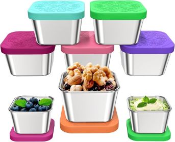8Pack 6oz Stainless Steel Snack Containers and 2oz Salad Dressing Container To Go, Easy Open Leak Proof Metal Snack Containers With Silicone Lids