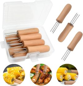 Stainless Steel Corn Holders - 8 Pack with Wooden Handle, Perfect for Grilling, Roasting, and BBQ