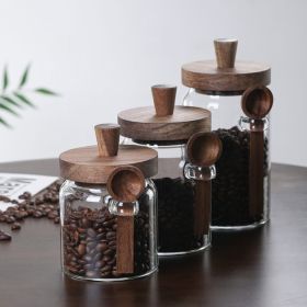 Glass Coffee Jars with Spoons, Candy Jars, Biscuit Jars, Storage Jars, Tea Jars, Snack Jars, Seasoning Jars, Salt Jars, Pepper Jars (Main Material: Wood+Glass, Main Color: Transparent)