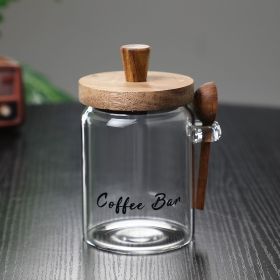 1 Pcs 18.5 OZ Glass Coffee Jars With Spoons, Candy Jars, Biscuit Jars, Storage Jars, Tea Jars, Snack Jars, Seasoning Jars, Salt Jars, Pepper Jars (Main Material: Wood+Glass, Main Color: Transparent)