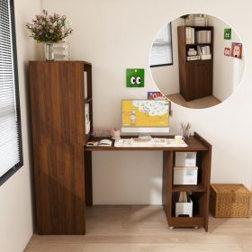 Stretchable desk, office desk with storage shelves and mobile wheels, foldable desk suitable for small apartments and offices,walnut (Option: Walnut)